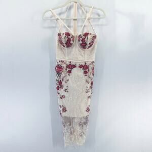 Bebe Corset Dress Embroidered Floral Lace Midi Bustier Size 4